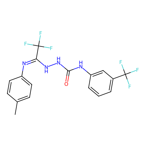 (E)-2-(2,2,2-trifluoro-1-(p-tolylimino)ethyl)-N-(3-(trifluoromethyl)phenyl)hydrazinecarboxamide structure