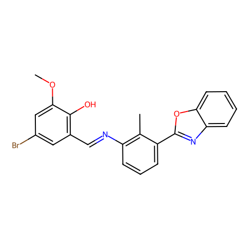 (E)-2-(((3-(benzo[d]oxazol-2-yl)-2-methylphenyl)imino)methyl)-4-bromo-6-methoxyphenol structure