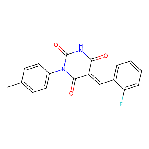 (5E)-5-(2-fluorobenzylidene)-1-(4-methylphenyl)pyrimidine-2,4,6(1H,3H,5H)-trione structure