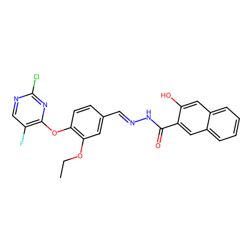 (E)-N'-(4-((2-chloro-5-fluoropyrimidin-4-yl)oxy)-3-ethoxybenzylidene)-3-hydroxy-2-naphthohydrazide structure