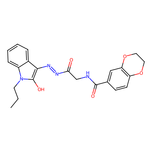 (Z)-N-(2-oxo-2-(2-(2-oxo-1-propylindolin-3-ylidene)hydrazinyl)ethyl)-2,3-dihydrobenzo[b][1,4]dioxine-6-carboxamide structure