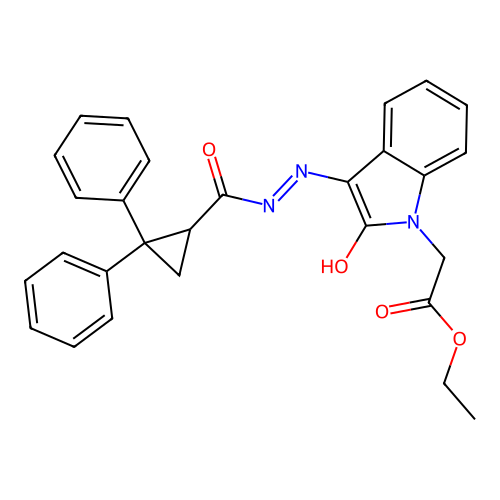ETHYL 2-[(3E)-3-{[(2,2-DIPHENYLCYCLOPROPYL)FORMAMIDO]IMINO}-2-OXO-2,3-DIHYDRO-1H-INDOL-1-YL]ACETATE structure