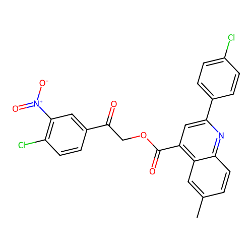 2-(4-chloro-3-nitrophenyl)-2-oxoethyl 2-(4-chlorophenyl)-6-methylquinoline-4-carboxylate structure