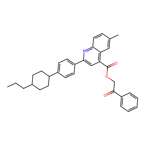 Phenacyl 6-methyl-2-[4-(4-propylcyclohexyl)phenyl]quinoline-4-carboxylate structure