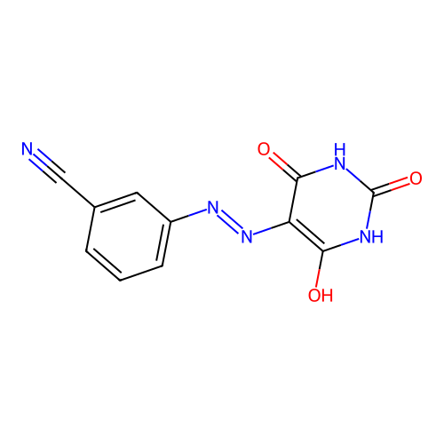 3-[2-(2,4,6-trioxotetrahydro-5(2H)-pyrimidinylidene)hydrazino]benzonitrile structure
