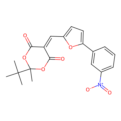 2-tert-butyl-2-methyl-5-{[5-(3-nitrophenyl)furan-2-yl]methylidene}-1,3-dioxane-4,6-dione structure