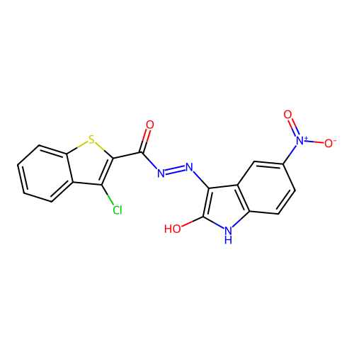 3-chloro-N'-(5-nitro-2-oxoindol-3-yl)-1-benzothiophene-2-carbohydrazide structure
