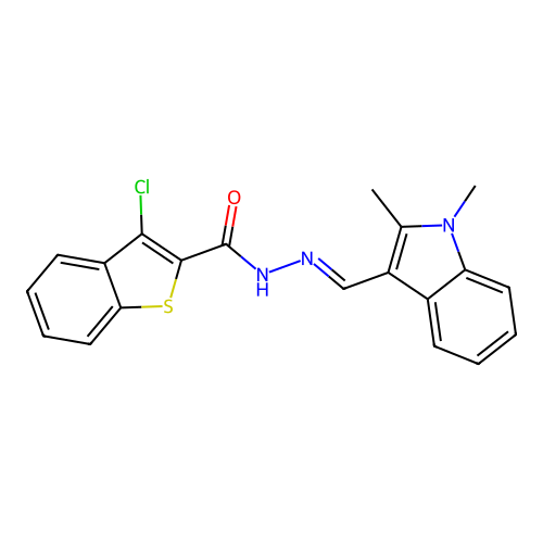 3-chloro-N'-[(E)-(1,2-dimethyl-1H-indol-3-yl)methylidene]-1-benzothiophene-2-carbohydrazide structure