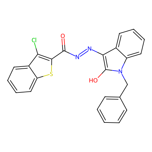 N'-[(3Z)-1-benzyl-2-oxo-1,2-dihydro-3H-indol-3-ylidene]-3-chloro-1-benzothiophene-2-carbohydrazide structure