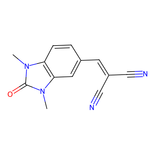 2-((1,3-dimethyl-2-oxo-2,3-dihydro-1H-benzo[d]imidazol-5-yl)methylene)malononitrile structure