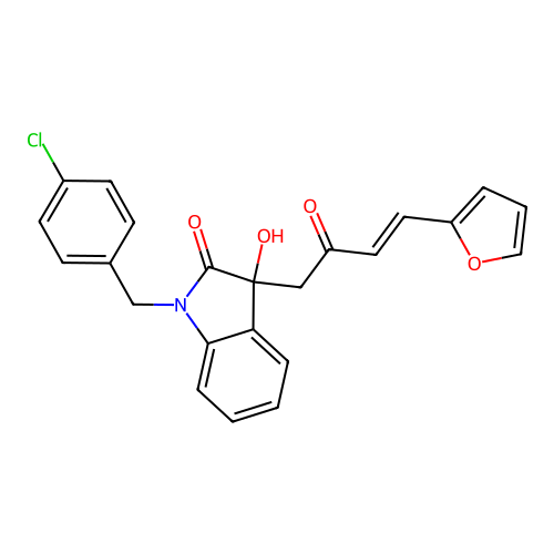 1-[(4-chlorophenyl)methyl]-3-[(E)-4-(furan-2-yl)-2-oxobut-3-enyl]-3-hydroxyindol-2-one structure