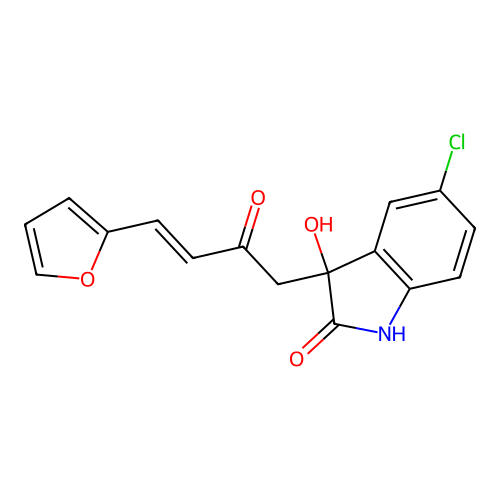 5-chloro-3-[(3E)-4-(furan-2-yl)-2-oxobut-3-en-1-yl]-3-hydroxy-1,3-dihydro-2H-indol-2-one structure