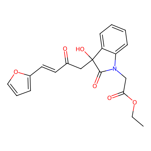 ethyl {3-[(3E)-4-(furan-2-yl)-2-oxobut-3-en-1-yl]-3-hydroxy-2-oxo-2,3-dihydro-1H-indol-1-yl}acetate structure