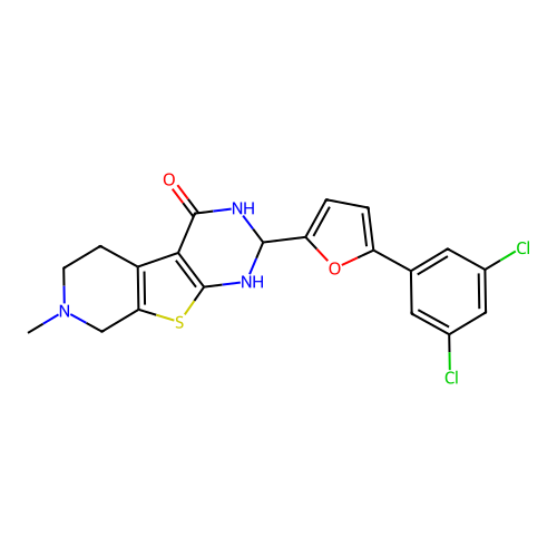 2-[5-(3,5-dichlorophenyl)furan-2-yl]-7-methyl-2,3,5,6,7,8-hexahydropyrido[4',3':4,5]thieno[2,3-d]pyrimidin-4(1H)-one structure