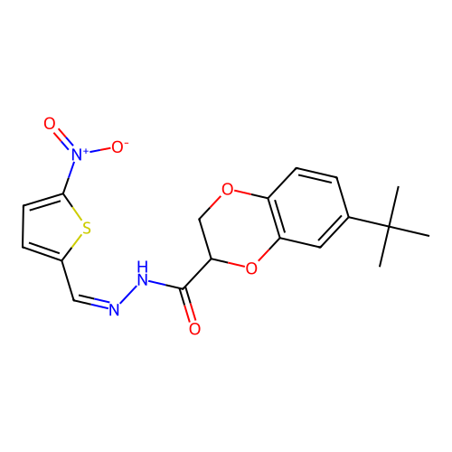 7-tert-butyl-N'-[(Z)-(5-nitrothiophen-2-yl)methylidene]-2,3-dihydro-1,4-benzodioxine-2-carbohydrazide structure