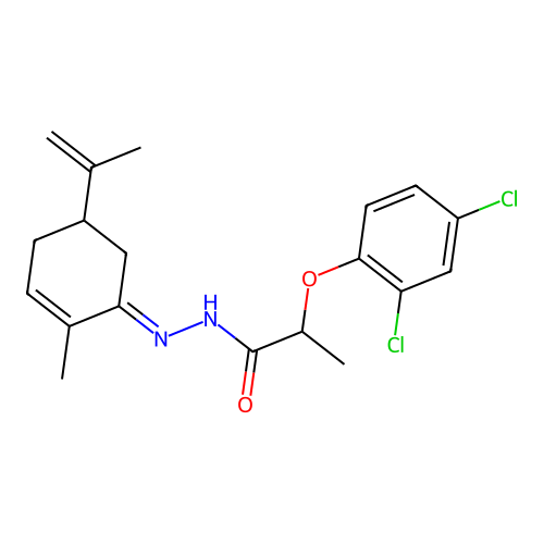 2-(2,4-dichlorophenoxy)-N'-[(1E)-2-methyl-5-(prop-1-en-2-yl)cyclohex-2-en-1-ylidene]propanehydrazide structure