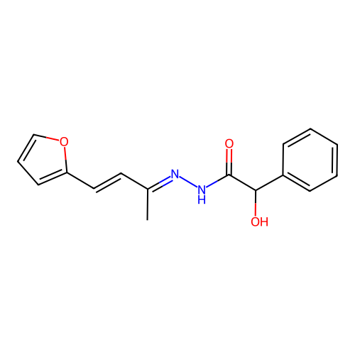 N'-[(2E,3E)-4-(furan-2-yl)but-3-en-2-ylidene]-2-hydroxy-2-phenylacetohydrazide structure