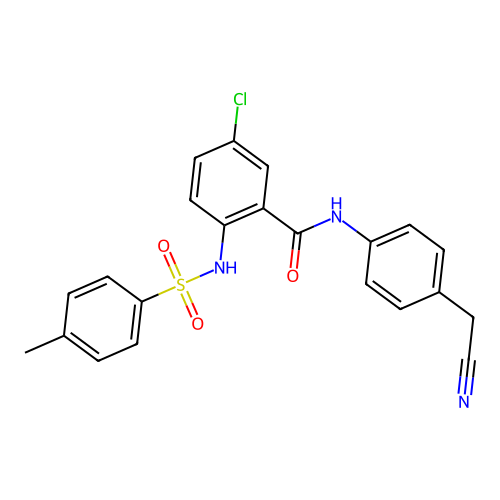 5-chloro-N-[4-(cyanomethyl)phenyl]-2-{[(4-methylphenyl)sulfonyl]amino}benzamide structure