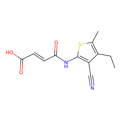 2-butenoic acid, 4-[(3-cyano-4-ethyl-5-methyl-2-thienyl)amino]-4-oxo-, (2E)- structure