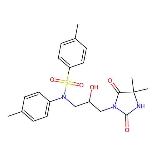 N-[3-(4,4-dimethyl-2,5-dioxoimidazolidin-1-yl)-2-hydroxypropyl]-4-methyl-N-(4-methylphenyl)benzenesulfonamide structure