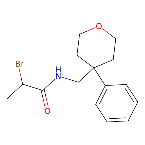 2-bromo-N-((4-phenyltetrahydro-2H-pyran-4-yl)methyl)propanamide structure