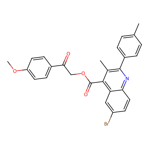 2-(4-methoxyphenyl)-2-oxoethyl 6-bromo-3-methyl-2-(4-methylphenyl)quinoline-4-carboxylate structure