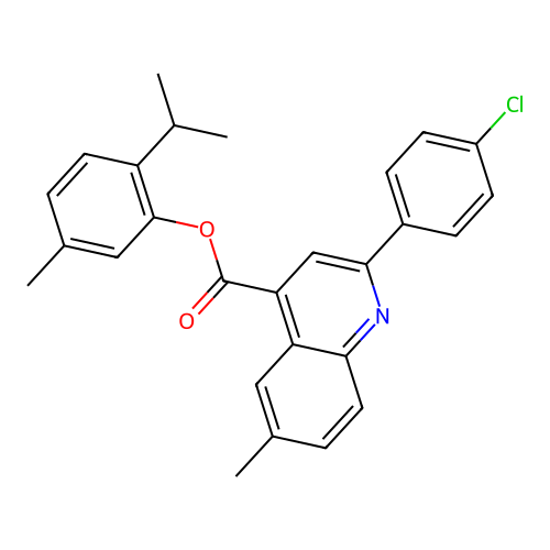 5-methyl-2-(propan-2-yl)phenyl 2-(4-chlorophenyl)-6-methylquinoline-4-carboxylate structure