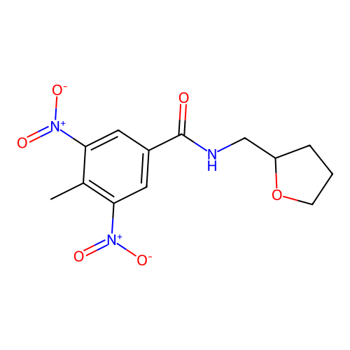 4-methyl-3,5-dinitro-N-(tetrahydrofuran-2-ylmethyl)benzamide structure