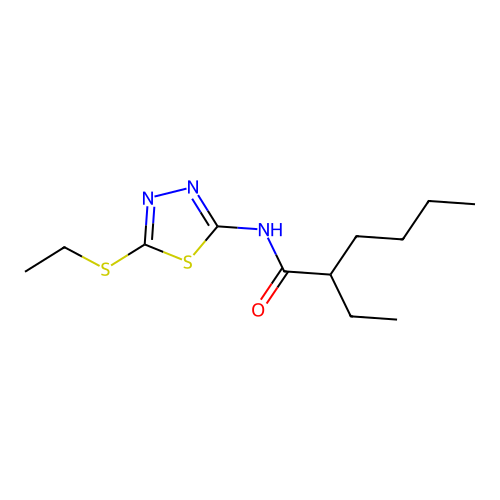 2-ethyl-N-[5-(ethylsulfanyl)-1,3,4-thiadiazol-2-yl]hexanamide structure