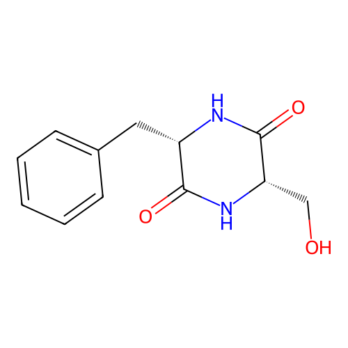 (3S,6S)-3-benzyl-6-(hydroxymethyl)piperazine-2,5-dione structure