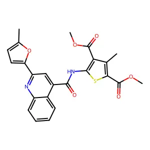 dimethyl 3-methyl-5-({[2-(5-methyl-2-furyl)-4-quinolinyl]carbonyl}amino)-2,4-thiophenedicarboxylate structure