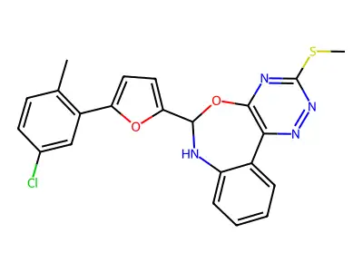 6-[5-(5-chloro-2-methylphenyl)-2-furyl]-3-(methylsulfanyl)-6,7-dihydro[1,2,4]triazino[5,6-d][3,1]benzoxazepine structure
