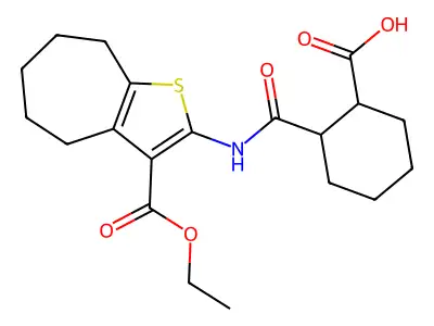 2-({[3-(ethoxycarbonyl)-5,6,7,8-tetrahydro-4H-cyclohepta[b]thien-2-yl]amino}carbonyl)cyclohexanecarboxylic acid structure