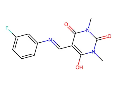 5-[(3-fluoroanilino)methylene]-1,3-dimethyl-2,4,6(1H,3H,5H)-pyrimidinetrione structure