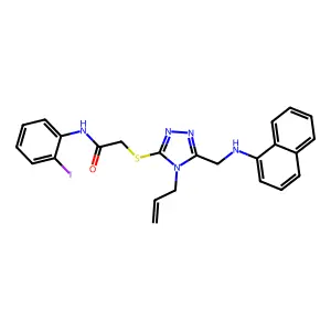 2-({4-allyl-5-[(1-naphthylamino)methyl]-4H-1,2,4-triazol-3-yl}sulfanyl)-N-(2-iodophenyl)acetamide structure