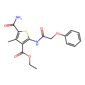 Ethyl 5-carbamoyl-4-methyl-2-[(2-phenoxyacetyl)amino]thiophene-3-carboxylate structure