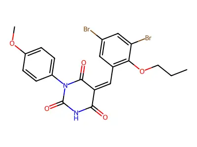 5-(3,5-dibromo-2-propoxybenzylidene)-1-(4-methoxyphenyl)-2,4,6(1H,3H,5H)-pyrimidinetrione structure