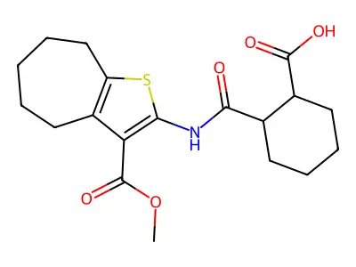 2-[(3-methoxycarbonyl-5,6,7,8-tetrahydro-4H-cyclohepta[b]thiophen-2-yl)carbamoyl]cyclohexane-1-carboxylic acid structure