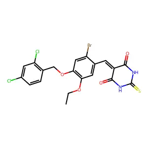 5-{2-bromo-4-[(2,4-dichlorobenzyl)oxy]-5-ethoxybenzylidene}-2-thioxodihydro-4,6(1H,5H)-pyrimidinedione structure