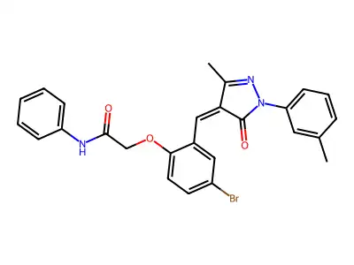 2-[4-bromo-2-[(Z)-[3-methyl-1-(3-methylphenyl)-5-oxopyrazol-4-ylidene]methyl]phenoxy]-N-phenylacetamide structure