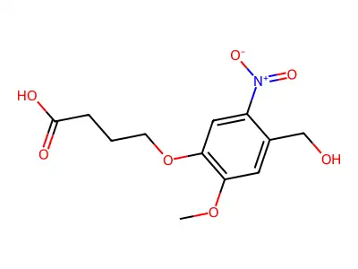 4-[4-(Hydroxymethyl)-2-methoxy-5-nitrophenoxy]butanoic acid structure