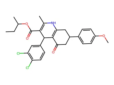 butan-2-yl 4-(3,4-dichlorophenyl)-7-(4-methoxyphenyl)-2-methyl-5-oxo-1,4,5,6,7,8-hexahydroquinoline-3-carboxylate structure