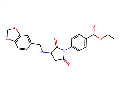 Ethyl 4-[3-(1,3-benzodioxol-5-ylmethylamino)-2,5-dioxopyrrolidin-1-yl]benzoate structure