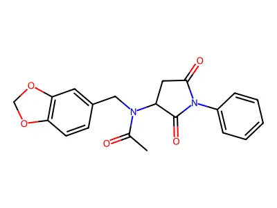 N-(1,3-benzodioxol-5-ylmethyl)-N-(2,5-dioxo-1-phenylpyrrolidin-3-yl)acetamide structure