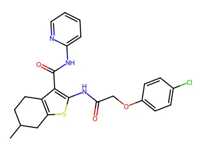 2-[[2-(4-chlorophenoxy)acetyl]amino]-6-methyl-N-pyridin-2-yl-4,5,6,7-tetrahydro-1-benzothiophene-3-carboxamide structure