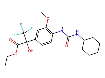 ethyl 2-(4-(3-cyclohexylureido)-3-methoxyphenyl)-3,3,3-trifluoro-2-hydroxypropanoate structure