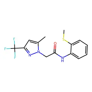 N-(2-methylsulfanylphenyl)-2-[5-methyl-3-(trifluoromethyl)pyrazol-1-yl]acetamide structure