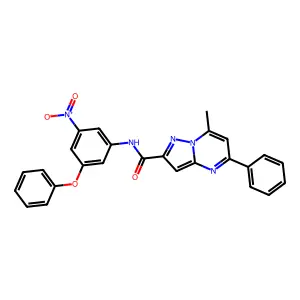 7-methyl-N-(3-nitro-5-phenoxyphenyl)-5-phenylpyrazolo[1,5-a]pyrimidine-2-carboxamide structure