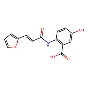 2-{[(2E)-3-(furan-2-yl)prop-2-enoyl]amino}-5-hydroxybenzoic acid structure