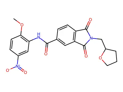 N-(2-methoxy-5-nitrophenyl)-1,3-dioxo-2-(oxolan-2-ylmethyl)isoindole-5-carboxamide structure
